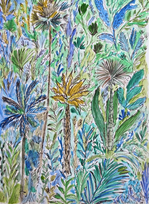 Aquarelle Virginie Langlois bleu vert