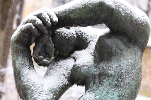 Sculptures jardin Rodin sous la neige