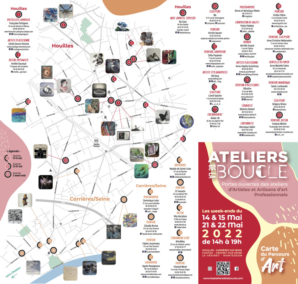 Plan des portes ouvertes de 45 ateliers de créateurs de la la Boucle- Carrieres-sur-Seine-Houilles